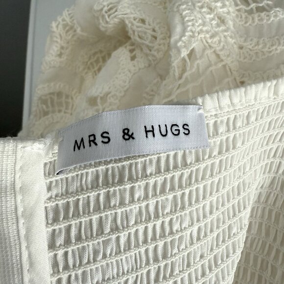 MRS & HUGS Lace Tiered Midi Maxi Dress Smocked Back Cottagecore Off-white - Picture 8 of 10